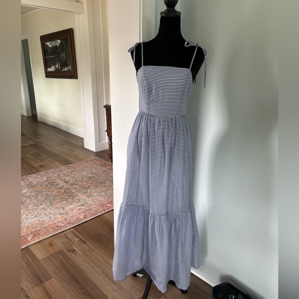 Gianni Bini maxi/midi sundress blue & white stripe sz 0 coastal grand millennial - Picture 2 of 7